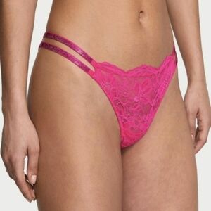 Victoria's Secret Twinkle Strap Lace Brazilian Panty (M) Pink NWT!